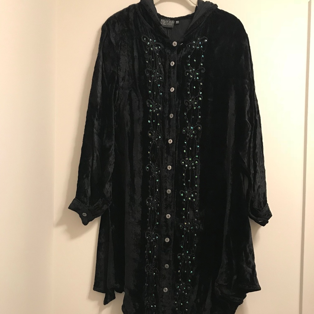 Black velvet hooded coat/cloak